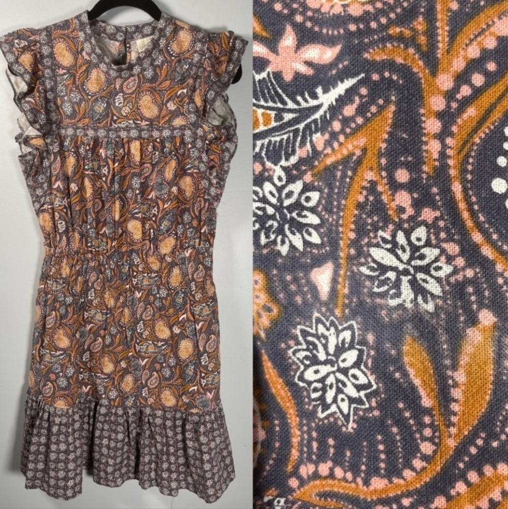 Universal Threads Paisley Sundress Sleeveless Flutter Boho Greyish Blue Medium